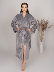 Szlafrok pluszowy ciepły szary (M, L, XL)