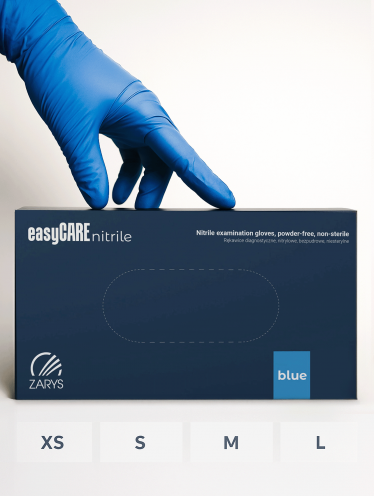 Rękawiczki nitrylowe bezpudrowe, easyCARE Blue (100 szt/op)