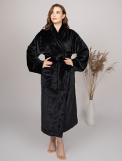 Szlafrok pluszowy ciepły czarny (M, L, XL)
