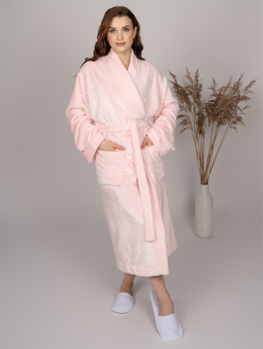 Szlafrok pluszowy ciepły różowy (M, L, XL)