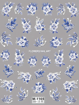Naklejki na paznokcie samoprzylepne, kwiaty niebieskie (1 ark)