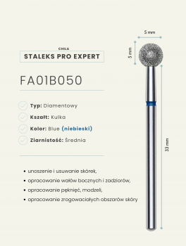 Frez diamentowy kulka 5mm, niebieski, Staleks PRO