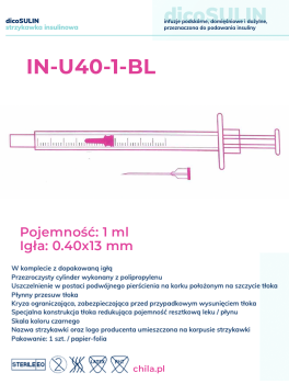 Strzykawki insulinowe dicoSULIN U-40 z igłą 27G (1ml) - 100 szt, Zarys