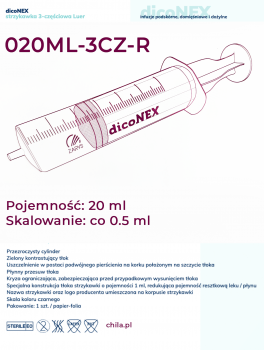 Strzykawki DicoNEX 3-częściowe dicoNEX, Luer (20ml) - 50 szt