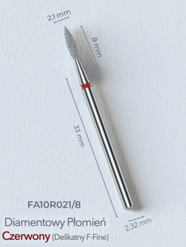 Frez diamentowy płomień 2.1mm, czerwony, Staleks PRO