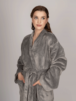 Szlafrok pluszowy ciepły truflowy - XL (50-52)