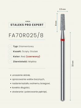 Frez diamentowy ścięty stożek 2.5mm, czerwony, Staleks PRO