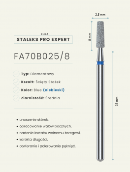 Frez diamentowy ścięty stożek 2.5mm, niebieski, Staleks PRO