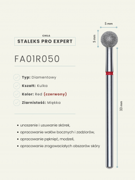 Frez diamentowy kulka 5mm, czerwony, Staleks PRO