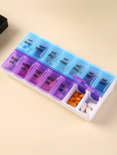 Kasetka tygodniowa 2w1 na leki prostokątna MINI niebiesko-fioletowa