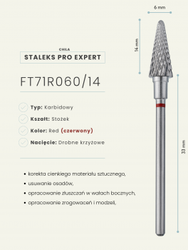 Frez z węglika spiekanego stożek 6mm, czerwony, Staleks PRO