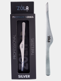 Pęseta do brwi skośna, Professional Tweezers Premium Series SILVER, Zola