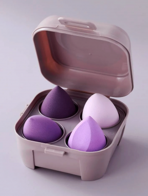 Zestaw gąbek do makijażu z pudełkiem, odcienie fioletu (4 szt)