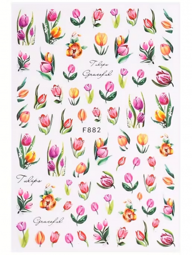 Naklejki na paznokcie tulipany (1 ark)