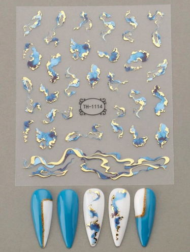 Naklejki na paznokcie marmur niebieski (1 ark)