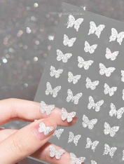 Naklejki na paznokcie samoprzylepne motyle srebrne brokatowe 1 szt