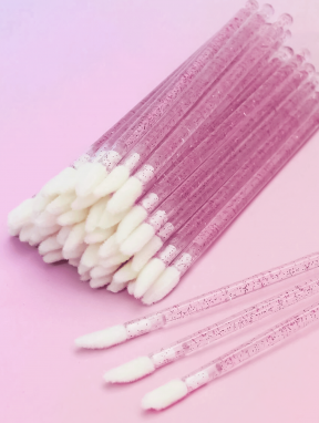 Aplikatory welurowe do rzęs i ust, brokatowe malinowe (50 szt)