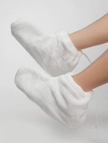 Skarpety kosmetyczne pluszowe do parafiny, białe (1 para)