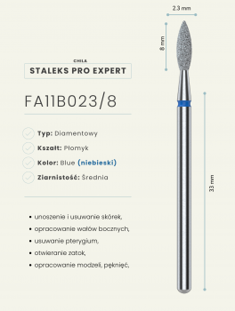 Frez diamentowy płomień ostry 2.3mm, niebieski, Staleks PRO