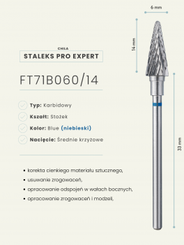 Frez z węglika spiekanego stożek 6mm, niebieski, Staleks PRO