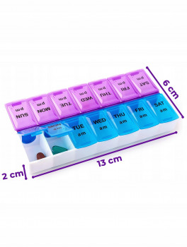 Kasetka tygodniowa na leki 2w1, prostokątna, niebiesko-fioletowa