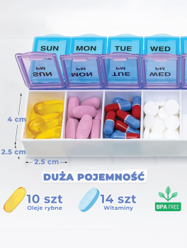 Kasetka tygodniowa na leki 2w1, prostokątna, niebiesko-fioletowa