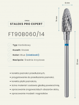 Frez z węglika spiekanego stożek 6mm, niebieski, Staleks PRO