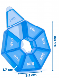 Kasetka tygodniowa na leki, okrągły kształt, niebieska