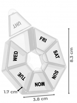 Kasetka tygodniowa na leki, okrągły kształt, przezroczysta