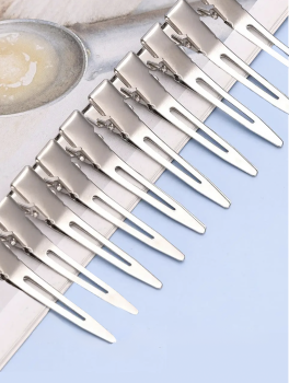 Klipsy fryzjerskie do włosów metalowe, srebrne (10 szt)