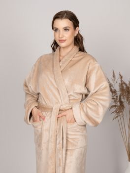 Szlafrok pluszowy ciepły beżowy - M (46-48)