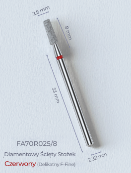 Frez diamentowy ścięty stożek 2.5mm, czerwony, Staleks PRO