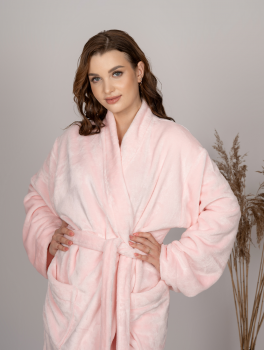 Szlafrok pluszowy ciepły różowy - M (46-48)