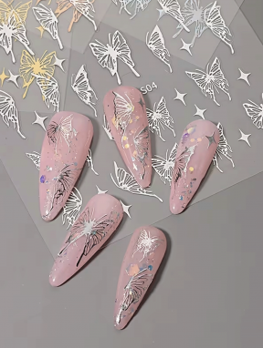 Naklejki na paznokcie samoprzylepne, motyle złote i srebrne (2 ark)