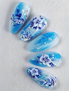 Naklejki na paznokcie samoprzylepne, kwiaty niebieskie (1 ark)