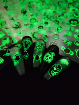 Naklejki na paznokcie samoprzylepne, fluorescencyjne Halloween (6 ark)