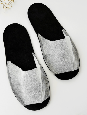 Kapcie hotelowe odkryte, czarno-białe (1 para)