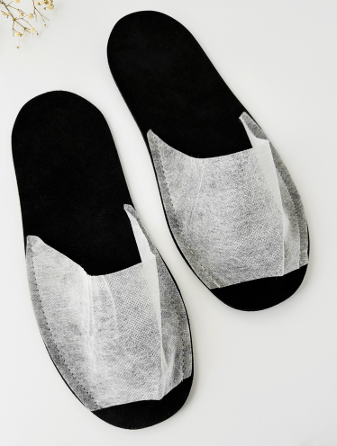 Kapcie hotelowe odkryte, czarno-białe (1 para)