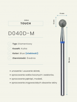 Frez diamentowy kulka 4mm, niebieski, TOUCH