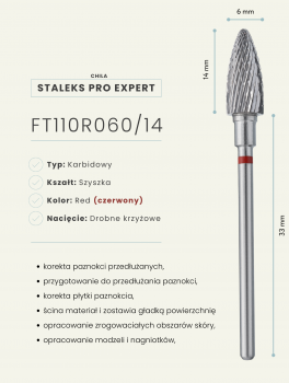 Frez z węglika spiekanego szyszka 6mm, czerwony, Staleks PRO