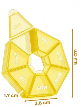 Kasetka tygodniowa na leki, okrągły kształt, żółta