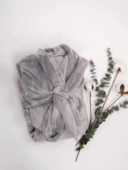 Szlafrok pluszowy ciepły szary - XL (50-52)