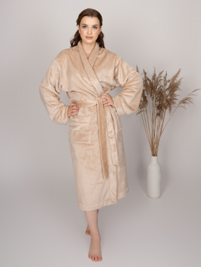 Szlafrok pluszowy ciepły beżowy - XL (50-52)