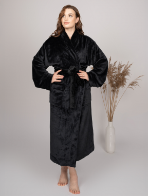 Szlafrok pluszowy ciepły czarny - XL (50-52)