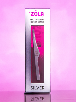 Pęseta do brwi skośna, Pro Tweezers Silver, Zola