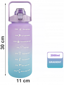 Bidon na wodę ze słomką, uchwytem i miarką motywacyjną (2L), turkusowo-fioletowy