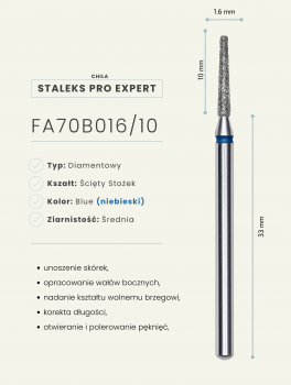 Frez diamentowy ścięty stożek 1.6mm, niebieski, Staleks PRO