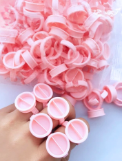 Pierścionek na klej, tusz, farbkę, dwukomorowy różowy (100 szt)