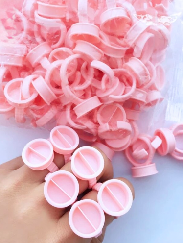 Pierścionek na klej, tusz, farbkę, dwukomorowy różowy (100 szt)