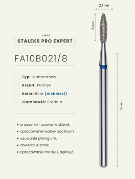 Frez diamentowy płomień 2.1mm, niebieski, Staleks PRO
